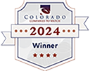 Badge reading "Colorado Companies to Watch 2024 Winner" with five stars underneath.