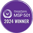 Purple circular badge with "Channel Futures MSP 501 2024 Winner" text on it.